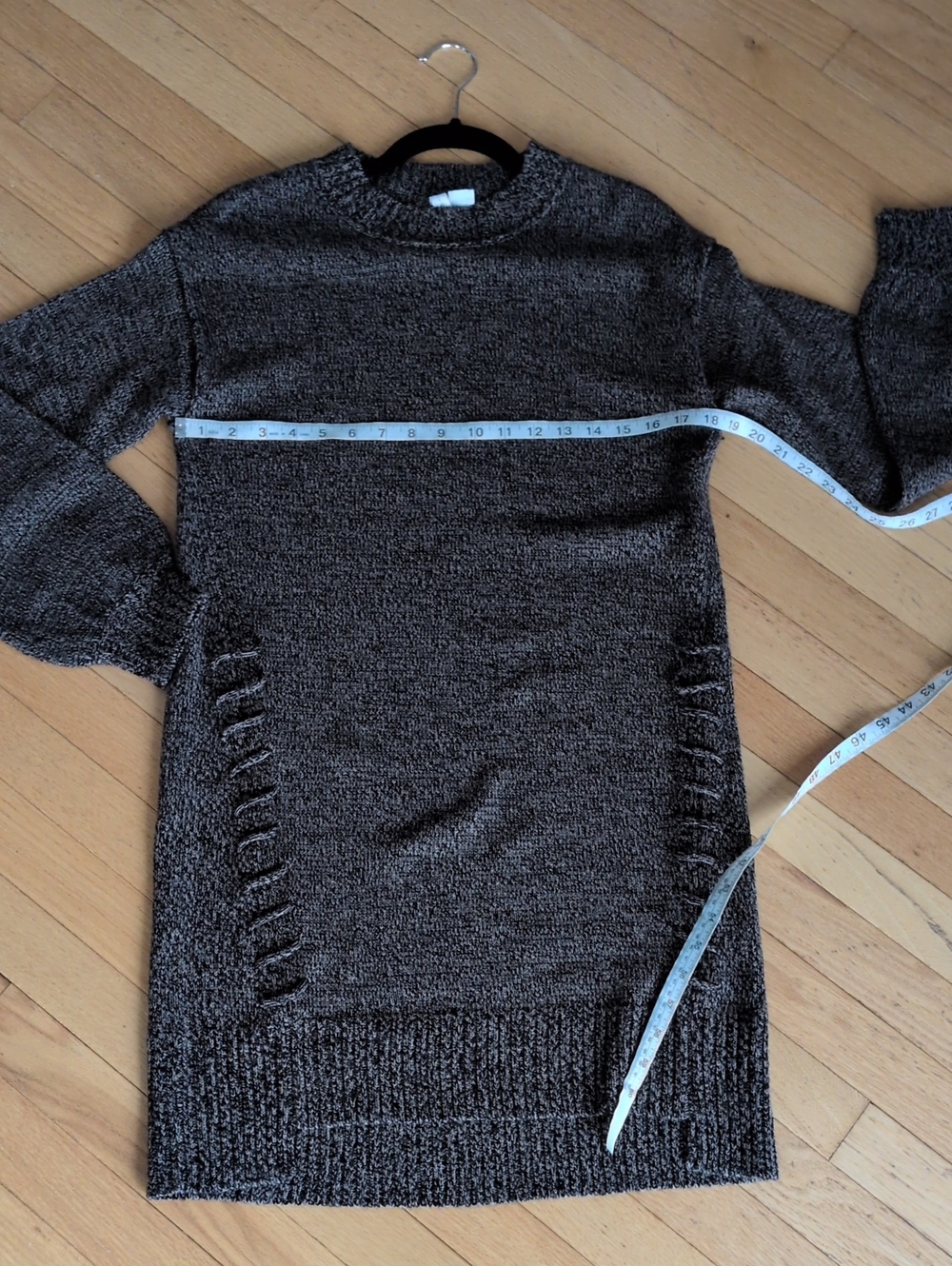 Ripe Grey Marled Stretch Knit Long Sleeve Tunic Sweater Dress Accent Side Loops - Picture 8 of 9